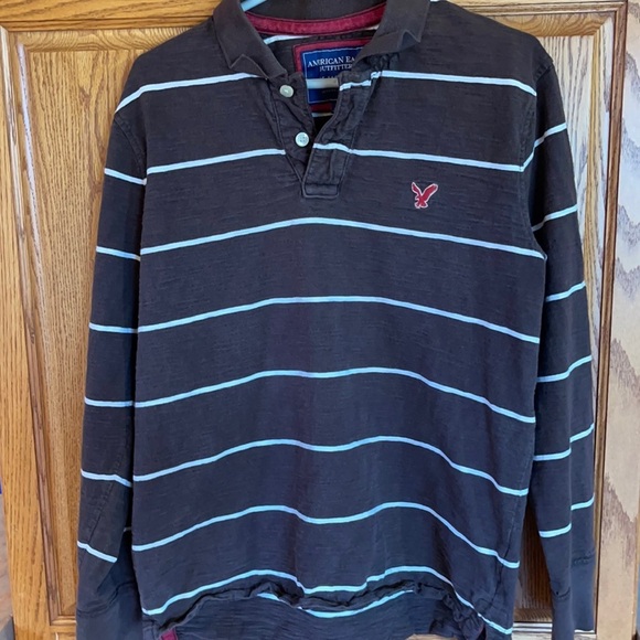 Brn/wht striped American Eagle long sleeve size L - Picture 1 of 4